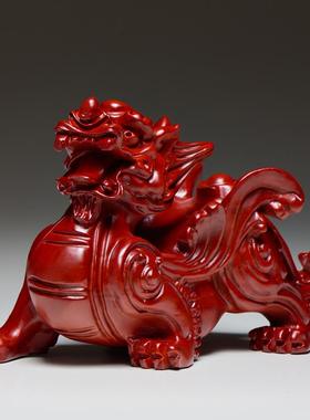 红花梨木雕貔貅摆件一对实木貔恘貔犰皮丘客厅办公室工艺装饰礼品