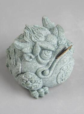 逗兽记鱼缸假山造景青砂石通宝金蟾家居创意精品国潮桌面茶宠摆件