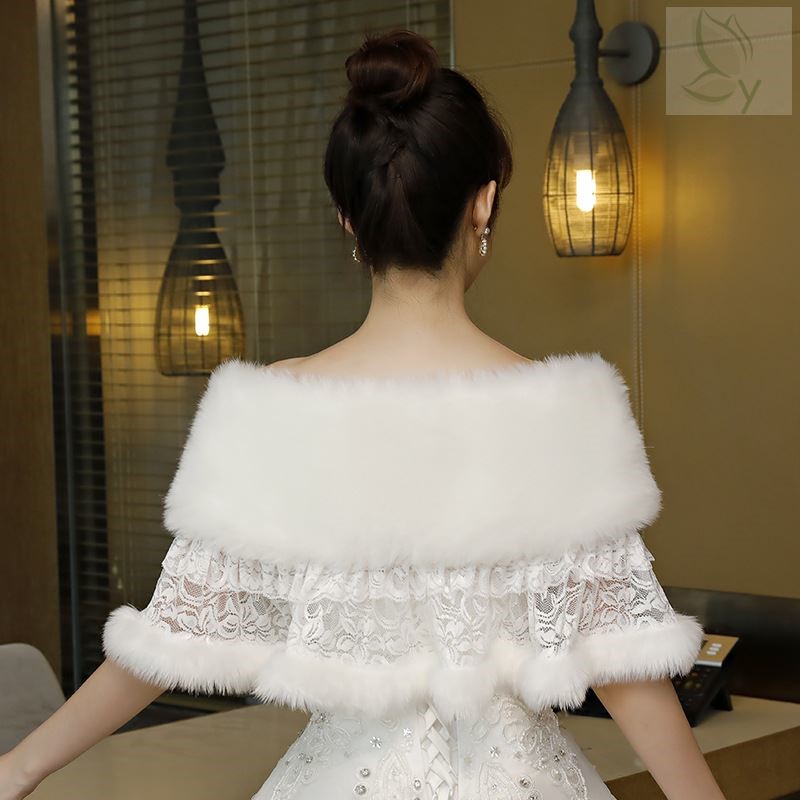 新款结婚冬季加厚斗篷新娘旗袍婚纱礼服保暖披肩结婚伴娘外套披风 - 图2