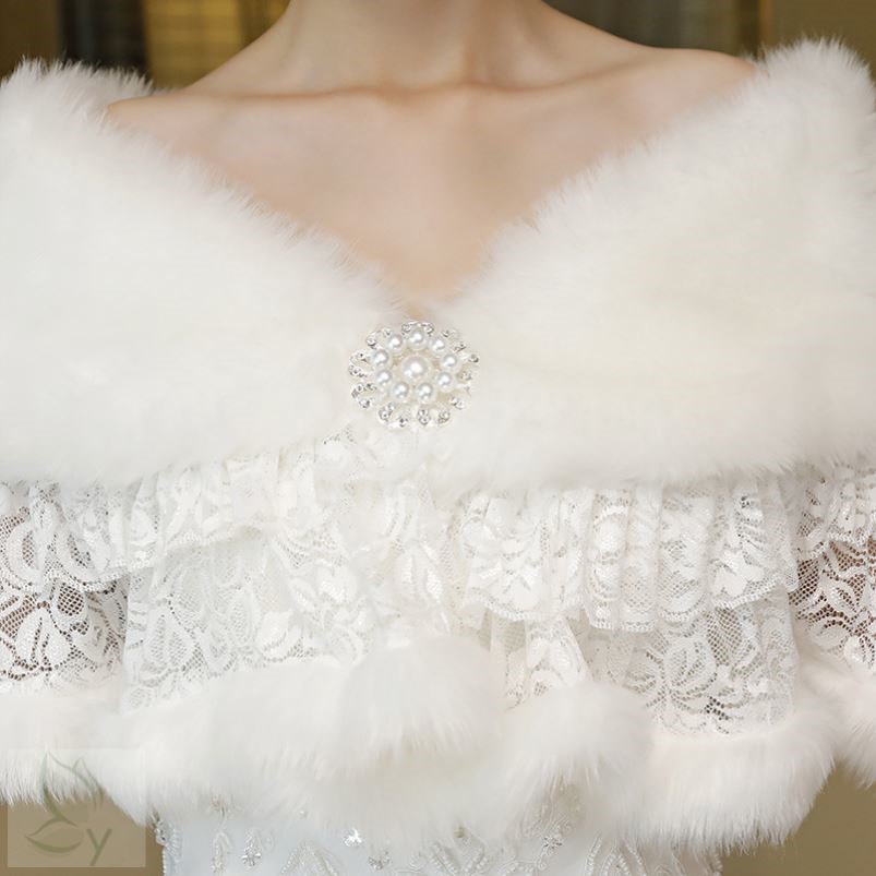 新款结婚冬季加厚斗篷新娘旗袍婚纱礼服保暖披肩结婚伴娘外套披风 - 图0