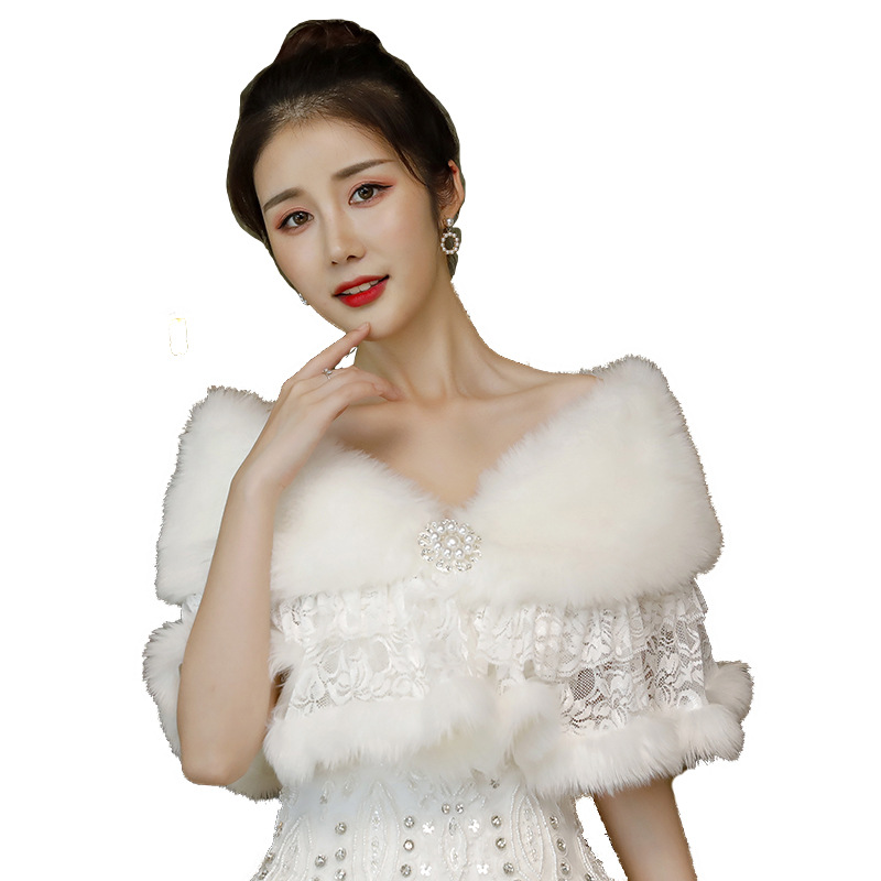 新款结婚冬季加厚斗篷新娘旗袍婚纱礼服保暖披肩结婚伴娘外套披风 - 图3