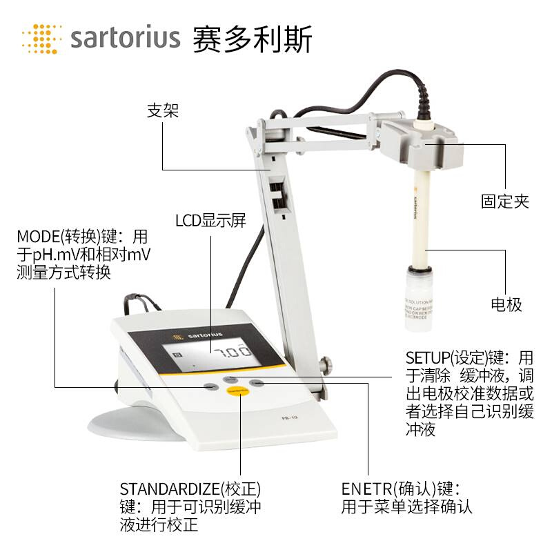赛多利斯PH计酸度计实验室PB-10配三合一电极PY-ASI酸碱度测试仪 - 图0
