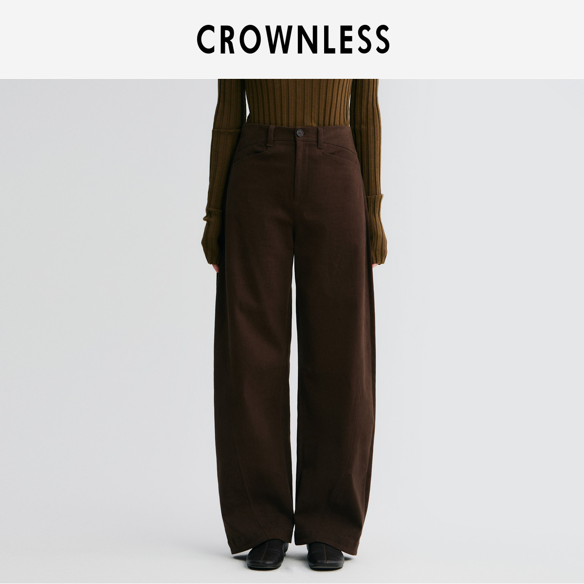 CROWNLESS未冕25秋冬新品 磨毛斜纹棉复古低腰松弛廓形圆弧镰刀裤,淘宝优惠券,粉丝福利购,淘宝优惠卷