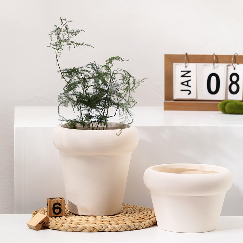 新简约加厚d素烧陶土花盆有孔透气吸水带托盘奶油风粗陶瓷器种植,淘宝优惠券,粉丝福利购,淘宝优惠卷