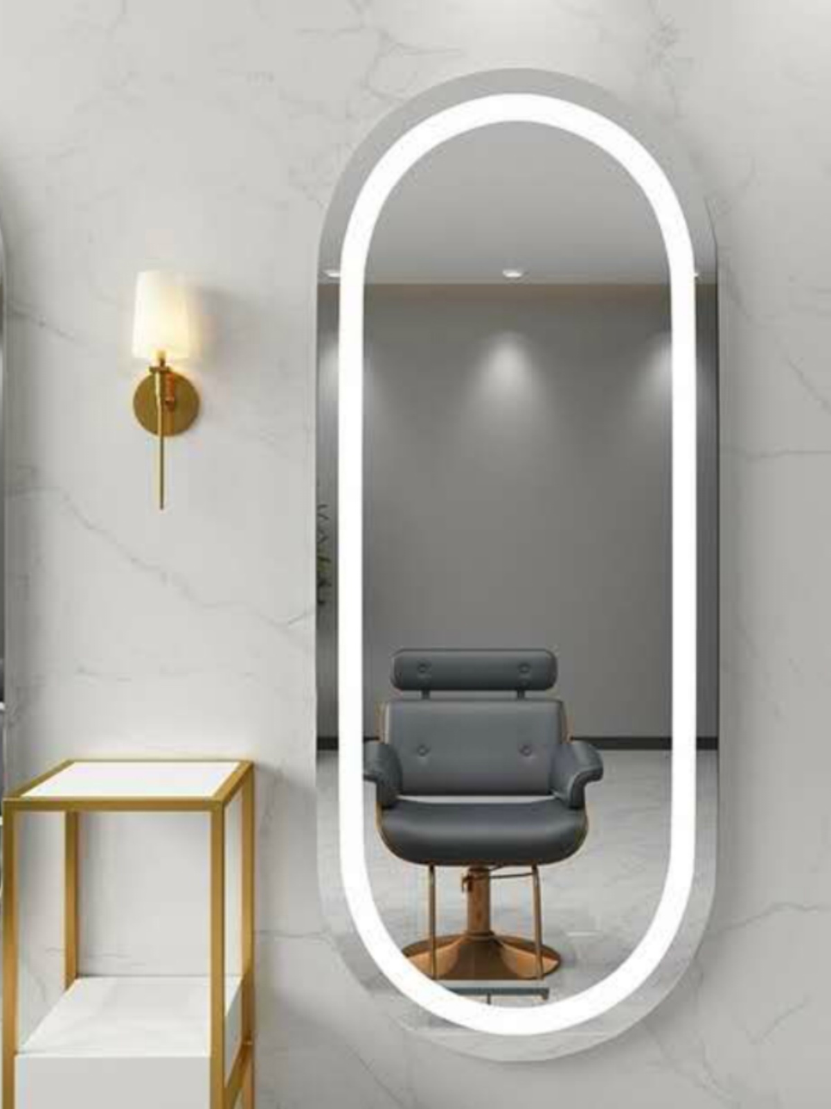 网红理发店镜子挂墙挂墙双面镜LED带灯镜台美容美发发廊专用简约-图2