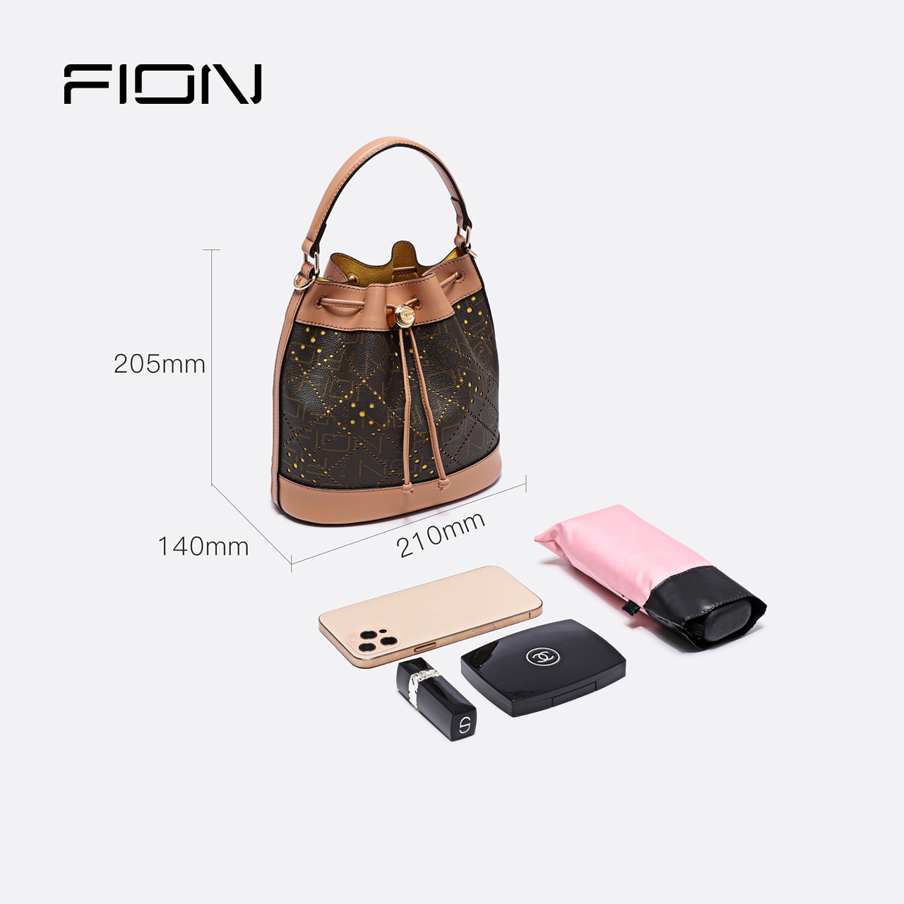 Fion/菲安妮印花手提包新品时尚韩版女包单肩大眼怪水桶包斜挎包 - 图2