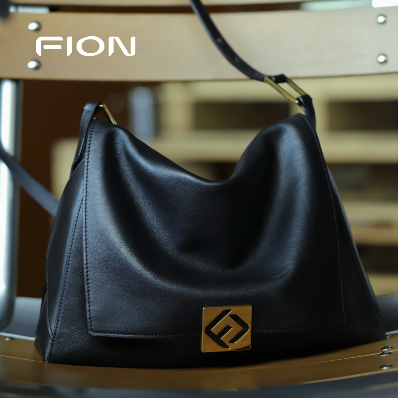 Fion/菲安妮青花瓷叠叠包真皮托特包通勤斜挎腋下包单肩包包女