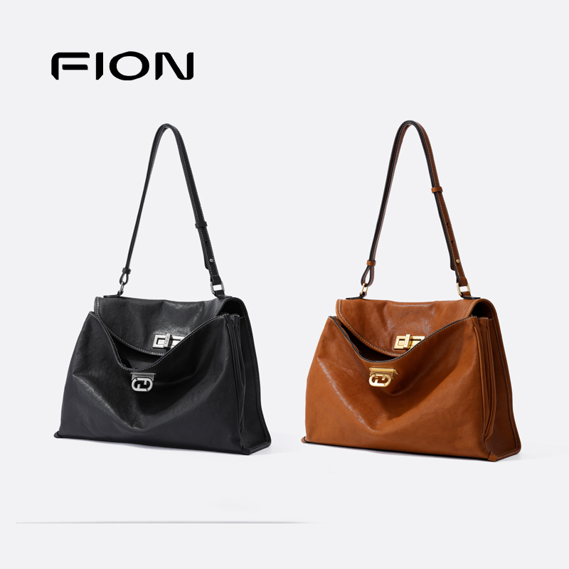 Fion/菲安妮真皮托特包2025秋冬新款大容量植鞣皮单肩斜挎包包女