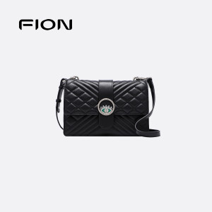 Fion/菲安妮牛皮小方包2024新款女包真皮轻奢单肩斜挎菱格链条包