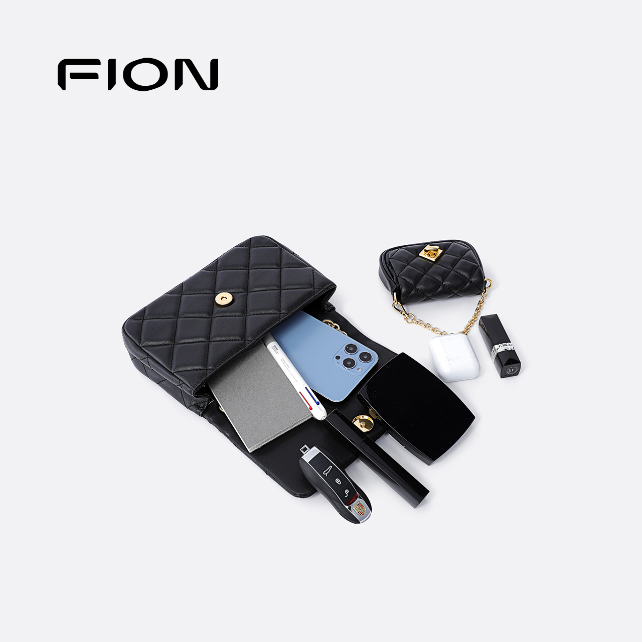 Fion/菲安妮真皮小方包2025新款女小众高级子母斜挎包通勤单肩包 - 图1