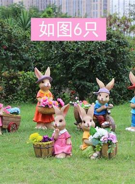 户外景区园林幼儿园卡通动物兔子花缸花园公园装饰玻璃钢雕塑摆件