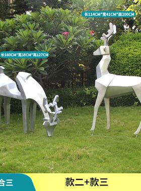 金属几何切面大鹿角动物摆件不锈钢梅花鹿雕塑售楼处酒店艺术装饰