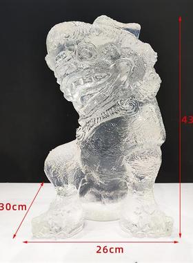 透明金箔狮子落地摆件貔貅拴马桩立柱酒店售楼处别墅招财镇宅雕塑