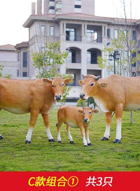户外玻璃钢大型仿真西门塔尔安格斯黑牛和牛雕塑模型园林装饰摆件