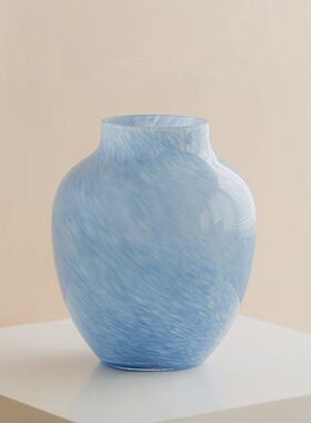北欧大肚琉璃花瓶云雾蓝色玻璃客厅四时之序玄关插花摆件乔迁礼物