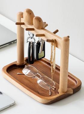实木玄关钥匙收纳摆件治愈小物件ins进门入户装饰托盘首饰置物架