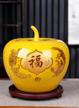 黄色陶瓷如意罐聚宝摆件化西北厨房火烧天门解昆仑五色土避火龙瓶