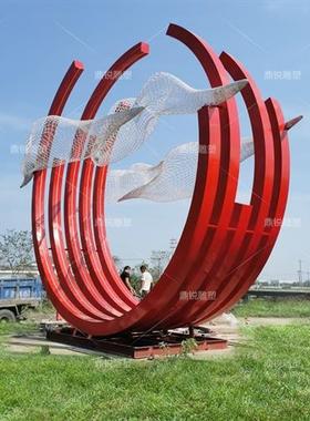 不锈钢镜面月亮圆环创意雕塑定制房地产园林庭院简约水景装饰摆件