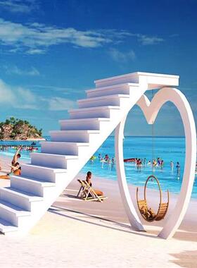 网红天梯情侣拍照打卡地不锈钢雕塑云梯婚礼互动设备户外美陈摆件