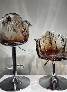 酒店前台透明树脂休闲吧台椅子摆件创意水晶玻璃艺术品凳子雕塑