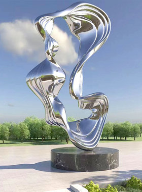 大型不锈钢定制镜面抽象喷雾圆环户外景观园林艺术水景摆件雕塑