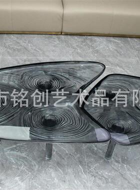 铂晶透明树脂冰岛水晶茶桌现代异形套装桌椅