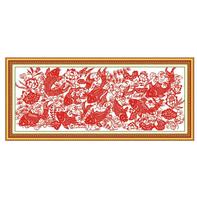 富贵有余剪纸十字绣2025新款线绣客厅中国风简单新手九鱼图自己绣,淘宝优惠券,粉丝福利购,淘宝优惠卷