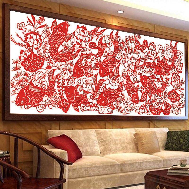 富贵有余剪纸十字绣2025新款线绣客厅中国风简单新手九鱼图自己绣,淘宝优惠券,粉丝福利购,淘宝优惠卷