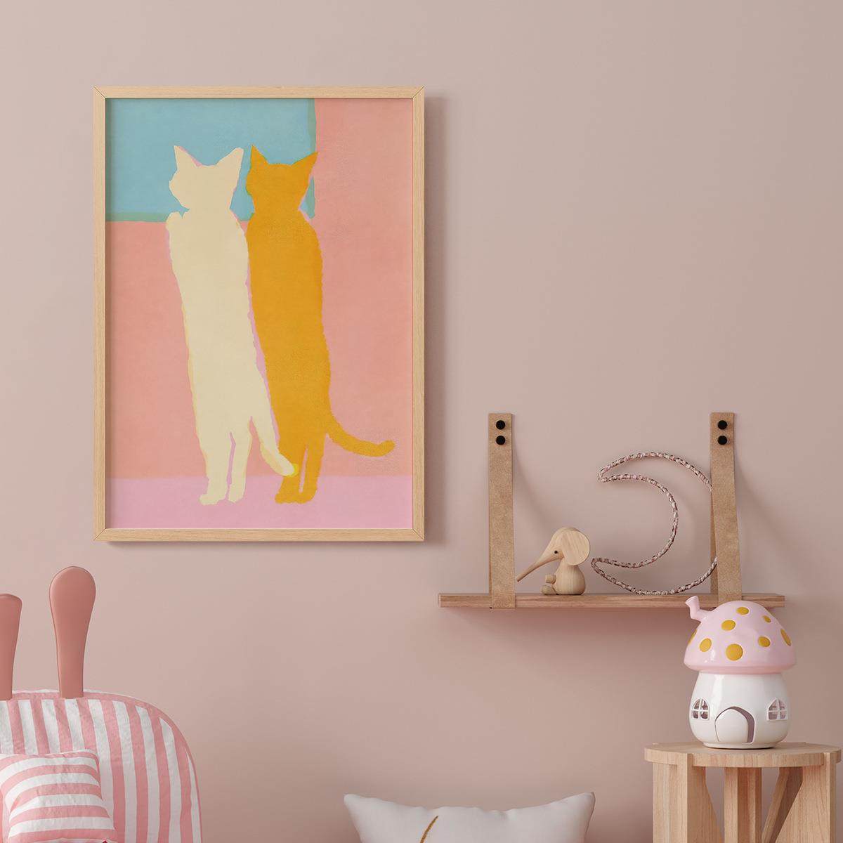 小清新客厅卧室沙发动物猫卡通漫画简约装饰画挂画艺术框油画壁画,淘宝优惠券,粉丝福利购,淘宝优惠卷