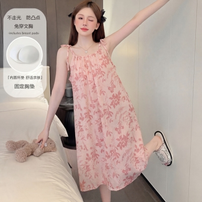 新中式水墨柳蝶吊带睡裙女夏薄款短袖短裤套装可外穿宽松家居服1