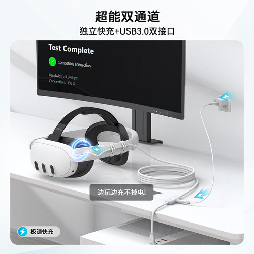 quest3/2续航充电数据线PICO 4 Ultra/PICO 4 PRO/pico 4 VR link弯头usb3.2gen1串流线5米 - 图2