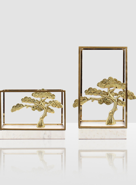 极速新中式轻奢软装饰品迎客松摆件样板J房电视酒柜售楼处客厅桌