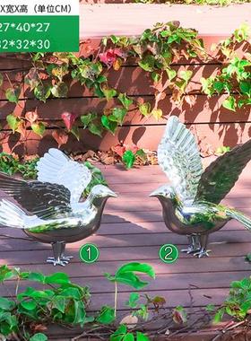 户外不锈钢镜面鸽子雕塑创意抽象海鸥小鸟售楼处草坪花园景观摆件