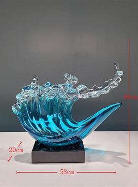 现代酒店家居浪花雕塑透明树脂工艺品摆件别墅样板房玄关软装饰品