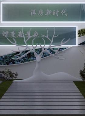 不锈钢镂空鹿摆件酒店房地产草坪玻璃钢大长角鹿雕塑别墅会所装饰