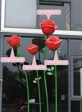 户外仿真花朵雕塑玻璃钢玫瑰花植物摆件网红景区引流打卡拍照装饰