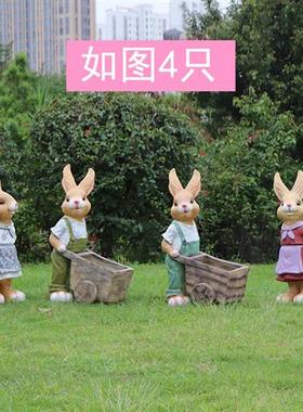 户外景区园林幼儿园卡通动物兔子花缸花园公园装饰玻璃钢雕塑摆件