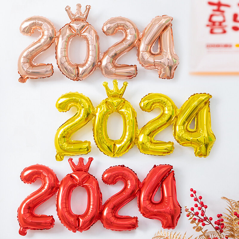 2024新年快乐大号数字铝膜气球元旦跨年活动装饰年会商场创意布置