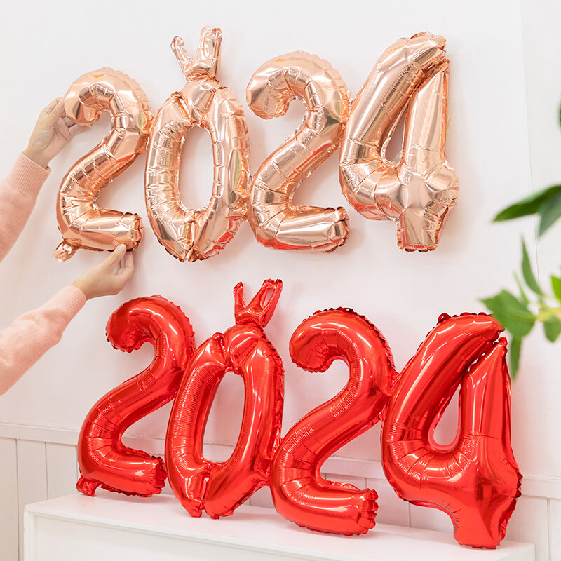 2024新年快乐大号数字铝膜气球元旦跨年活动装饰年会商场创意布置
