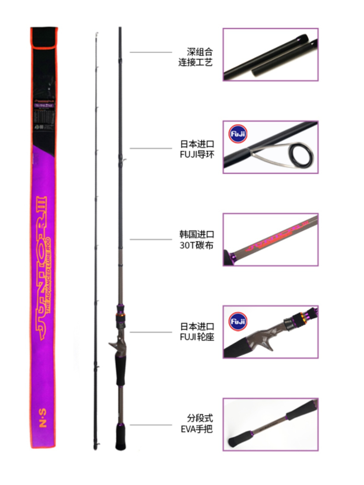 NS新品24款朝阳路亚竿碳素超远投翘嘴枪柄直柄竿富士虫竿鳜鱼竿 - 图0