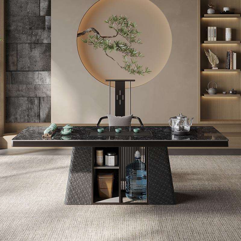 茶桌办公室茶台轻奢现代岩板茶台桌大板功夫泡茶桌阳台茶桌椅组合 - 图2