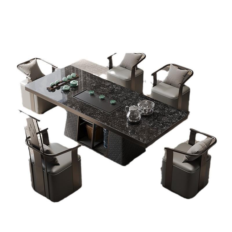 茶桌办公室茶台轻奢现代岩板茶台桌大板功夫泡茶桌阳台茶桌椅组合 - 图3