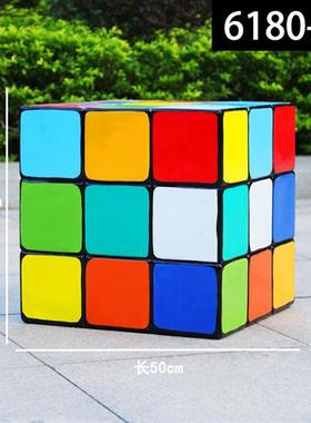 玻璃钢几何魔方雕塑幼儿园游戏城影院电竞彩色三角积木装饰品摆件