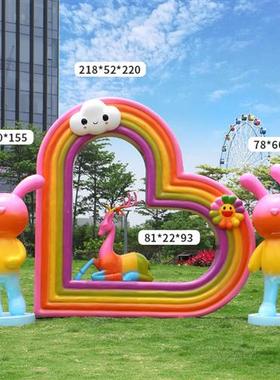 网红粉色火山雕塑户外景区花海打卡拍照求婚告白火山喷发美陈大