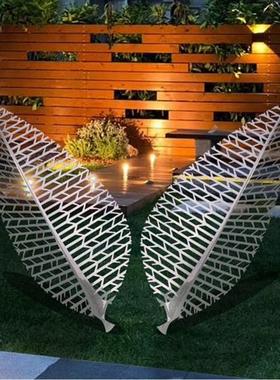 不锈钢树叶雕塑创意仿真金属镂空叶子户外酒店园林庭院水景装饰品