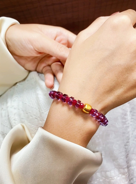 【紫气红日】 原创设计鸽血红宝石紫水晶18k金包银手串送闺蜜礼物
