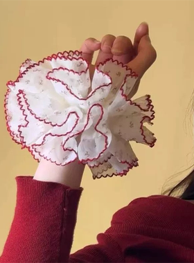 撞色蕾丝碎花边大肠发圈女高级感扎头发低马尾头绳超大号温柔头饰