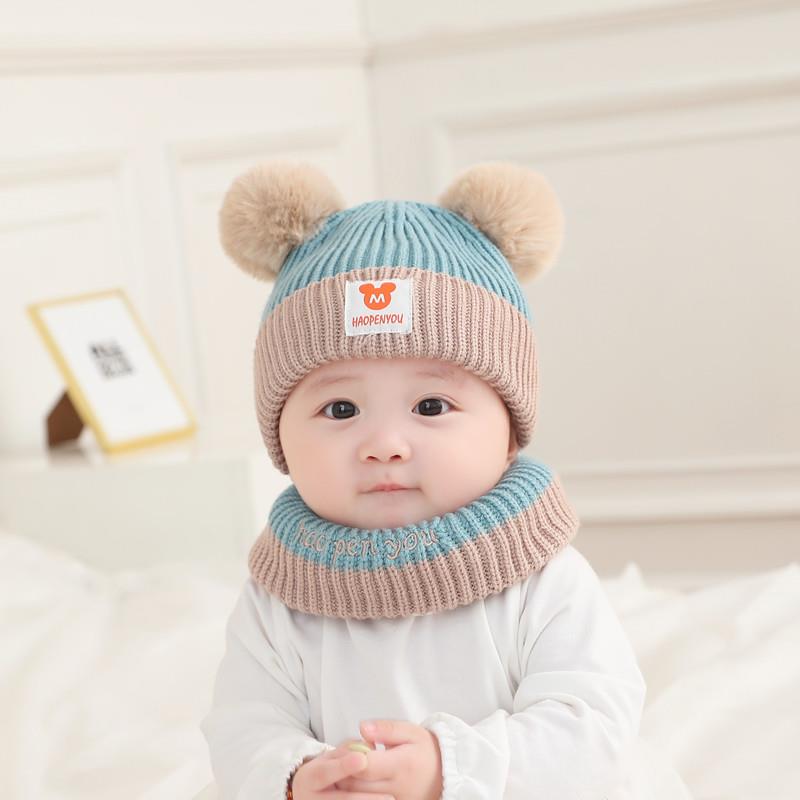 婴儿帽子秋冬0-12个月男女宝宝公主毛线帽幼儿保暖可爱围脖1--3岁 - 图2