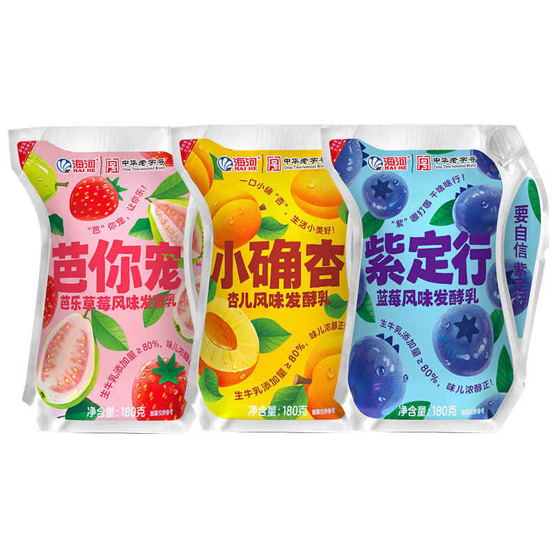 海河牛奶酸奶多种口味顺丰芭乐草莓杏儿蓝莓味风味发酵乳180g,淘宝优惠券,粉丝福利购,淘宝优惠卷