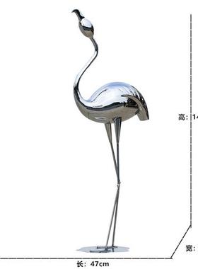 售楼部户外水景不锈钢仙鹤景观雕塑酒店水池金属火烈鸟大型摆件